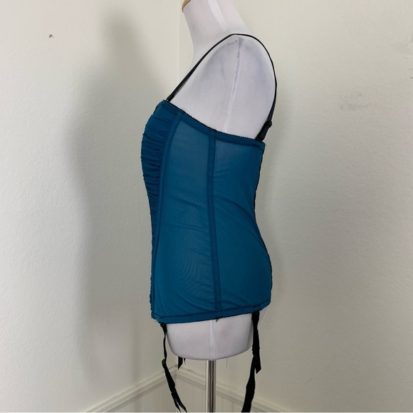 Torrid Ruched Lace Corset Bustier Top Garter Belt Straps Women’s 0/12 Blue Black - Picture 12 of 16